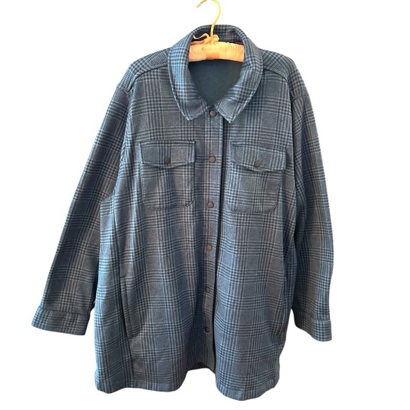 Lands End Blue Long Sleeve Plaid Barn Jacket Shaket 3X - Picture 1 of 7